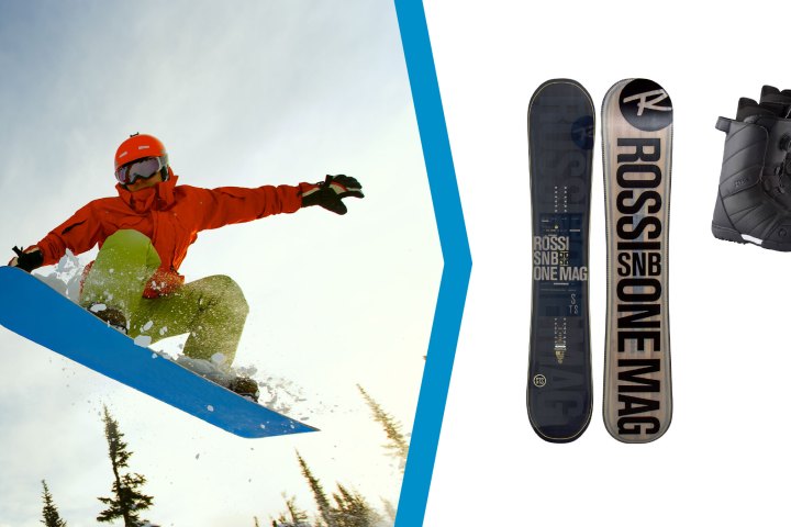 a person flying through the air while riding a snowboard