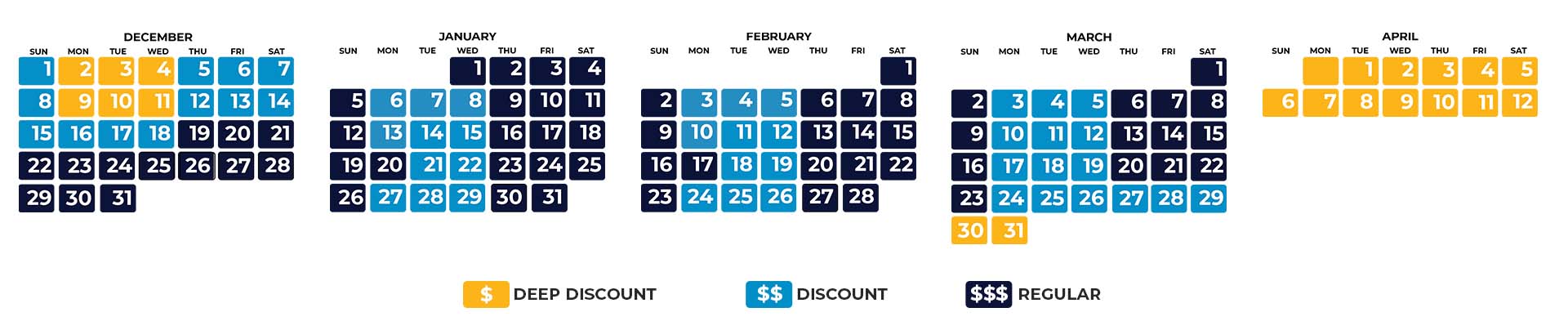 HWY40 24-25 Price Calendars Horizontal table