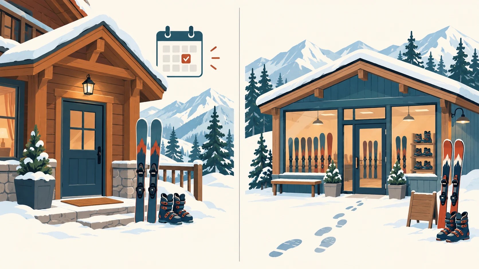 Comparison of rental equipment at mountain lodging and a ski rental shop