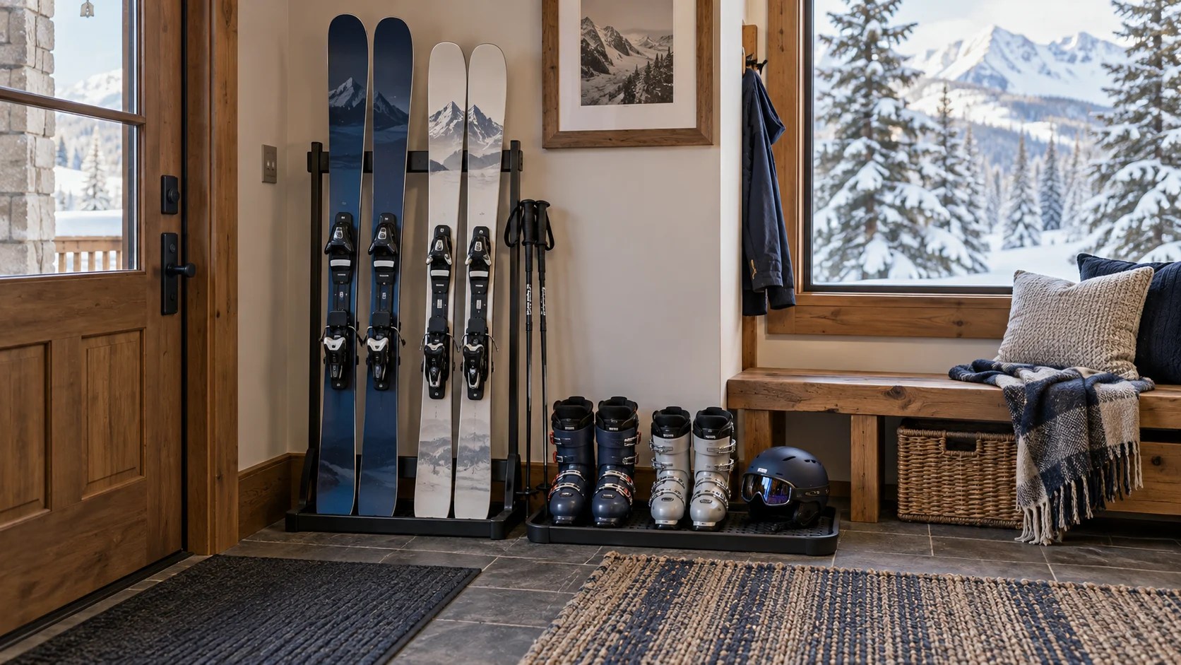 Ski rental delivery vs shop pickup: skis and boots ready at mountain lodging